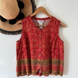 Vintage 90’s Cambridge Dry Goods Button Front Vest Top Linen Blend Petite Medium